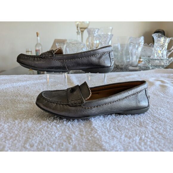 COACH Odette Logo Solid Metallic Gray Leather Driver Loafer Sz 6.5B - Picture 4 of 10